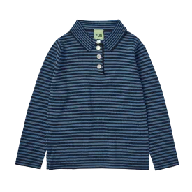 0924-Polo Blouse-Dark Navy/Deep Sky
