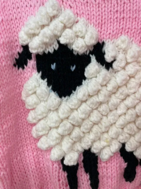 3-4 Y Pink Lamb Acrylic Knit Cardigan Set