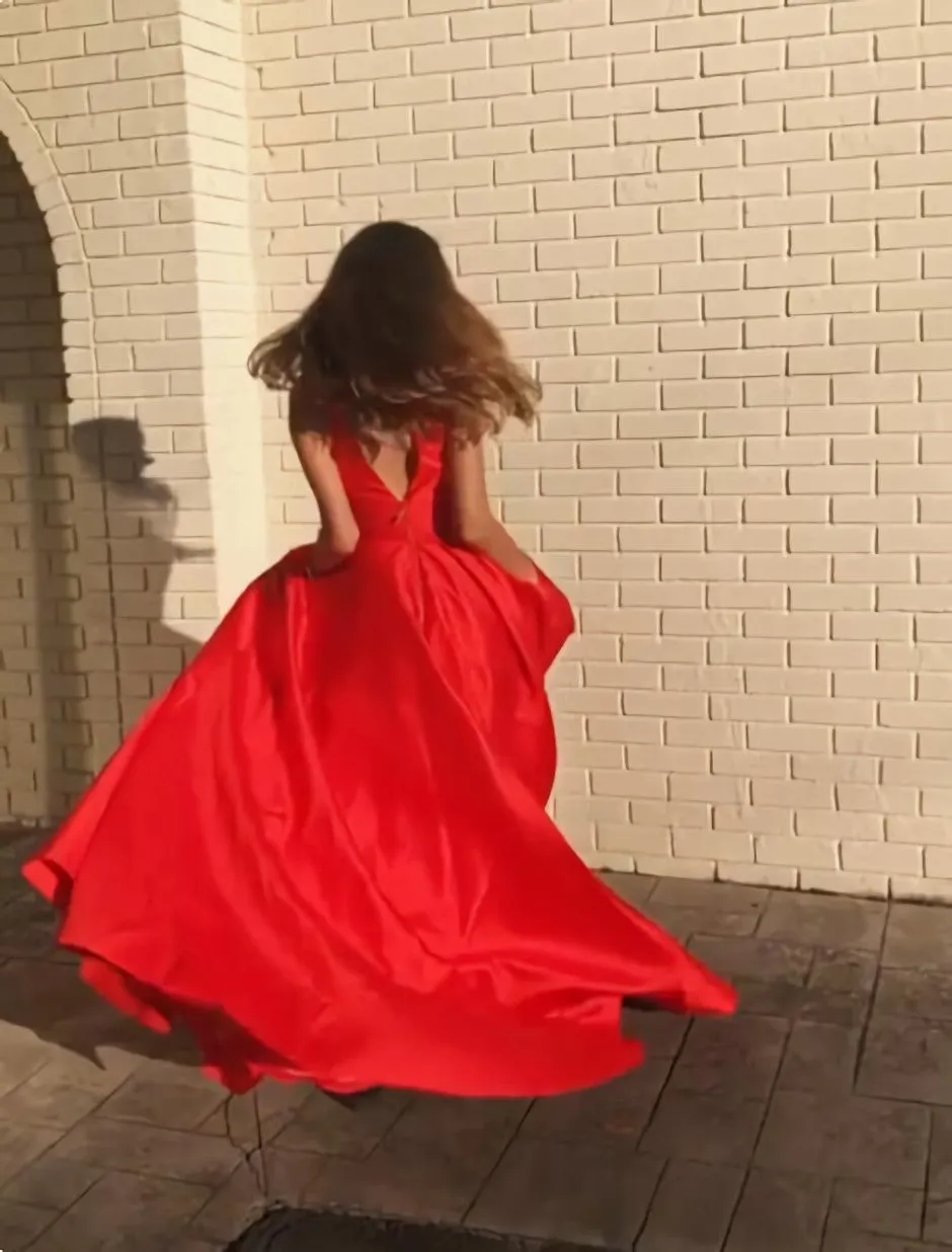 A-Line Satin Red Prom Dress