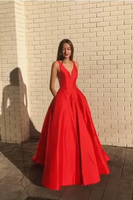 A-Line Satin Red Prom Dress