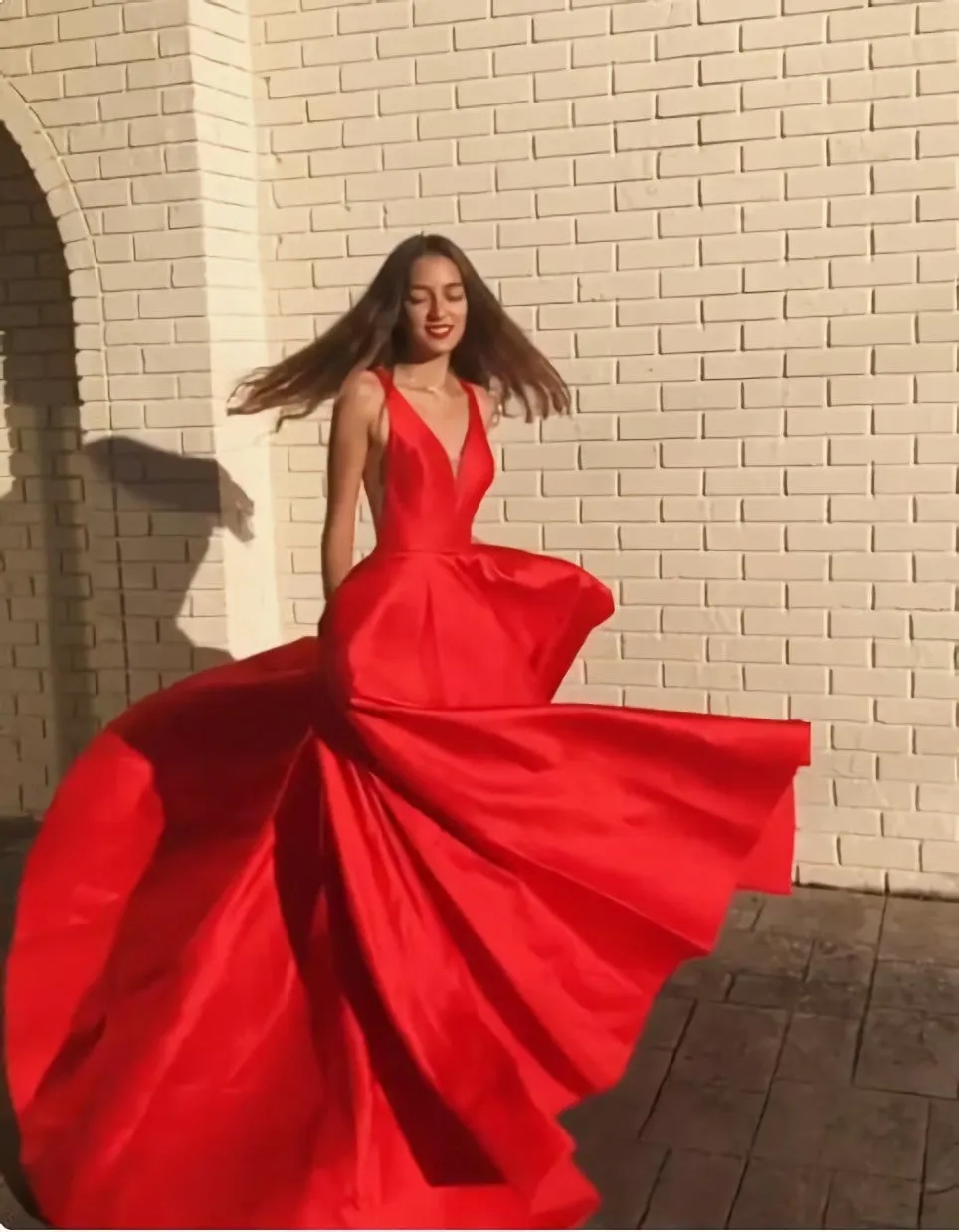 A-Line Satin Red Prom Dress
