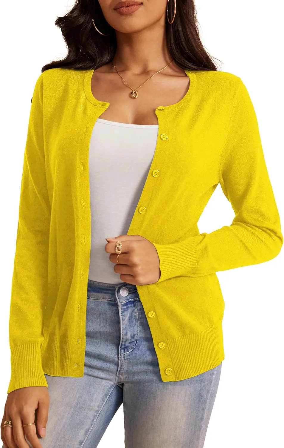 a.Jesdani Women's Button Down Crew Neck Long Sleeve Soft Knit Cardigan Sweaters