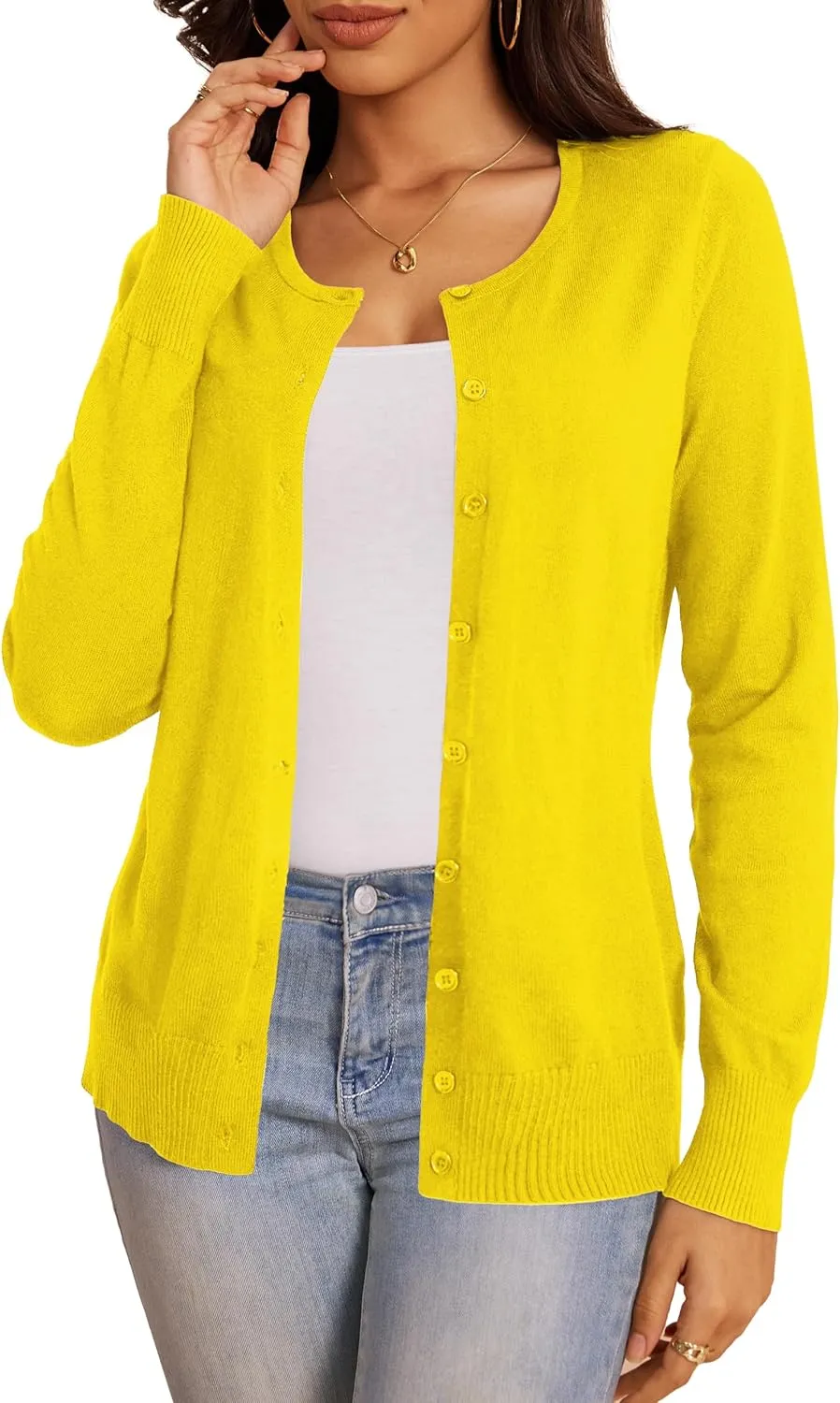 a.Jesdani Women's Button Down Crew Neck Long Sleeve Soft Knit Cardigan Sweaters