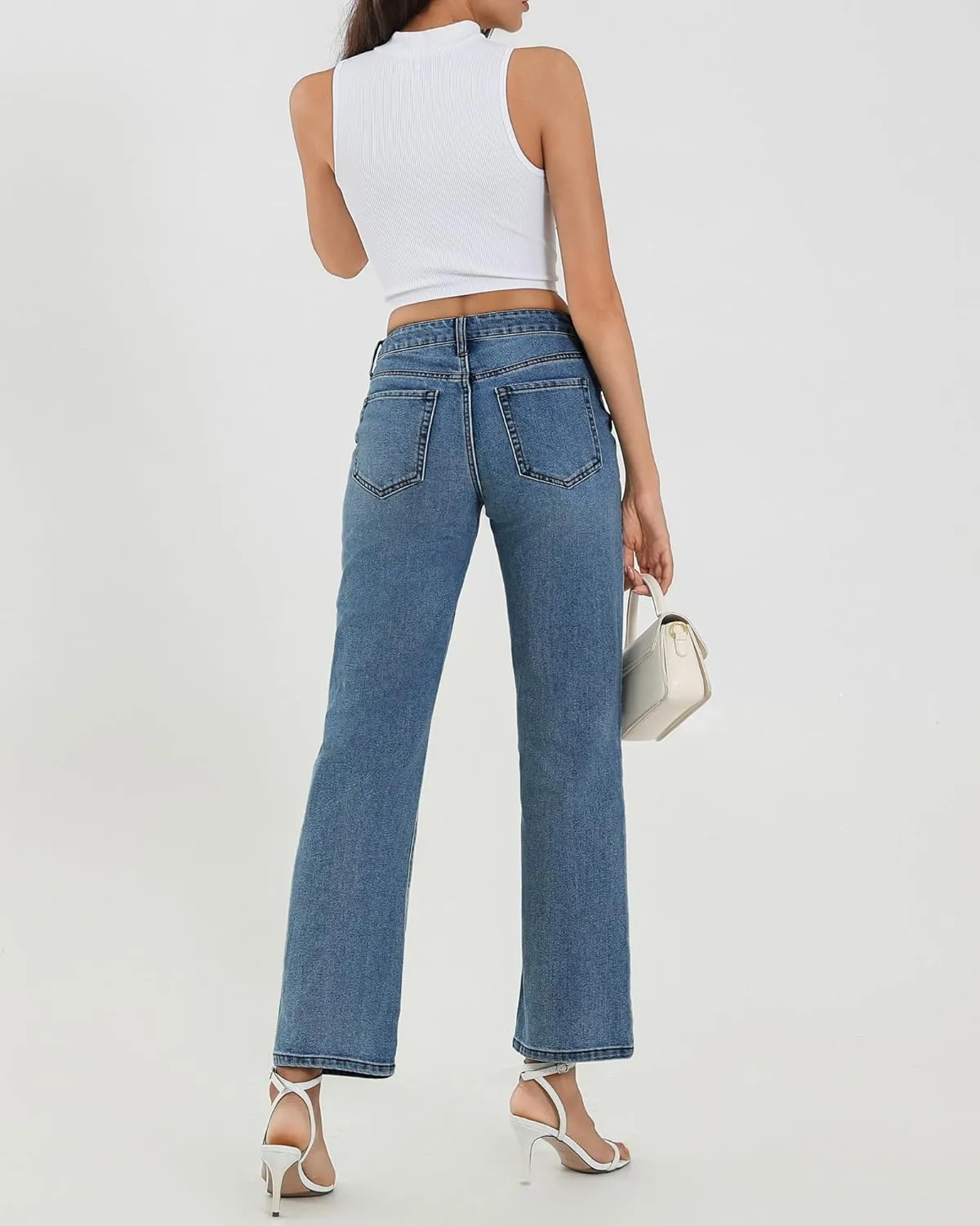 APUOR High Waisted Ripped/Intact Jeans Women's Straight Leg Distressed Jeans Trendy 2025 Wide Leg Denim Pants
