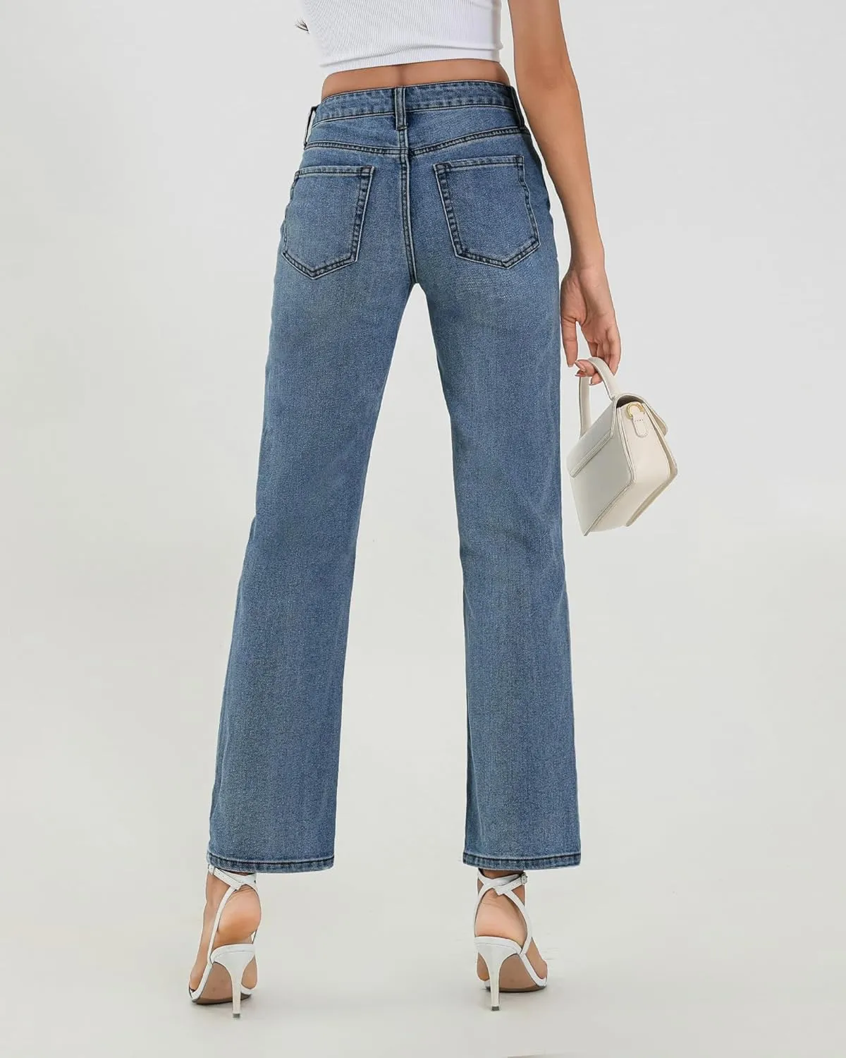 APUOR High Waisted Ripped/Intact Jeans Women's Straight Leg Distressed Jeans Trendy 2025 Wide Leg Denim Pants