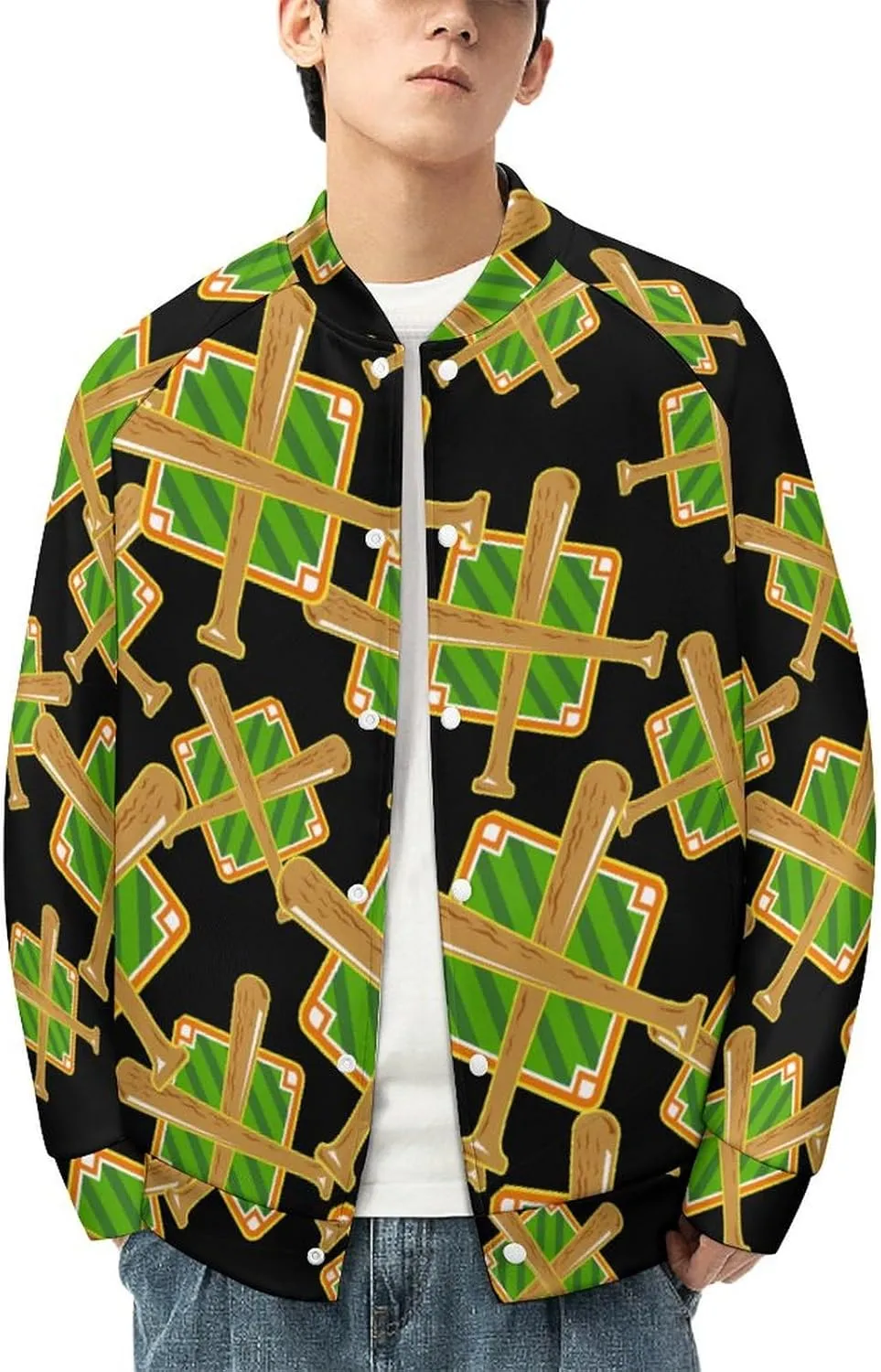 Baseball Field Bat Casual Jacket for Men Fashion Button Down Coat with Pockets Spring Fall Sports
