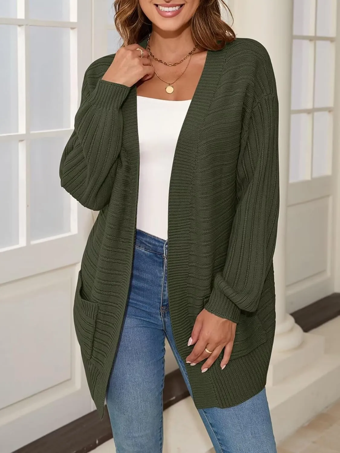BELAROI Plus Size Cardigan Sweater for Women Cable Knit Open Front Casual Long Sleeve