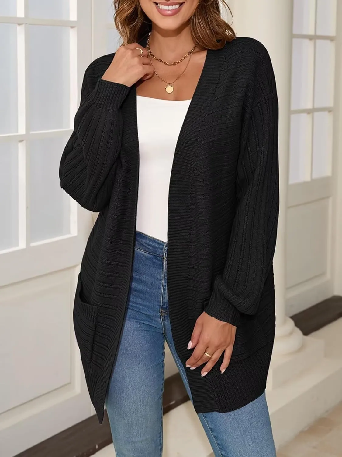 BELAROI Plus Size Cardigan Sweater for Women Cable Knit Open Front Casual Long Sleeve