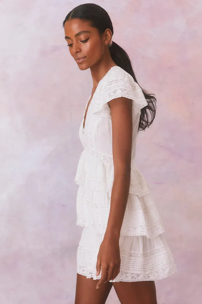 Binselle Flutter Sleeve Mini Dress ~ True White