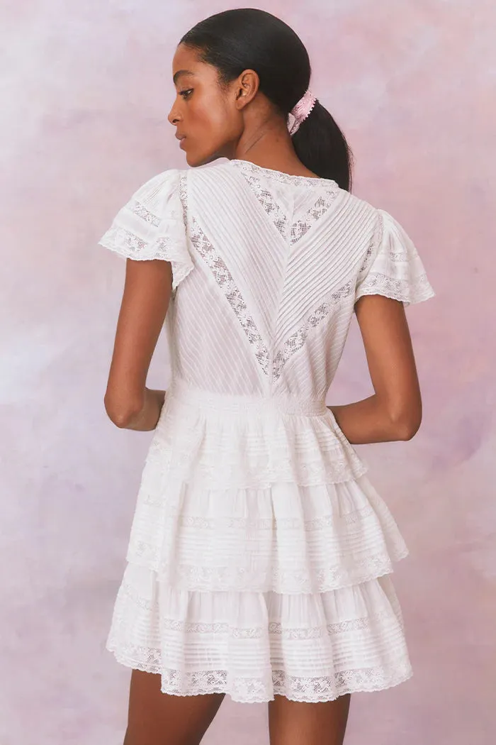 Binselle Flutter Sleeve Mini Dress ~ True White