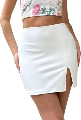 Cantonwalker Bodycon Mini Skirts for Women High Waist Split Hem Pencil Skirts