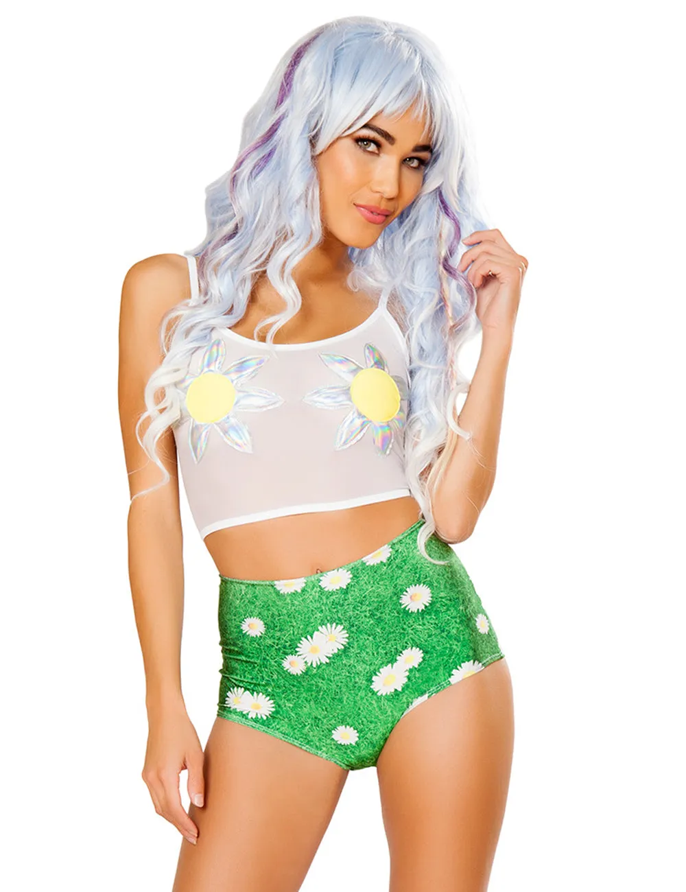 Daisies on Grass High-Waist Short