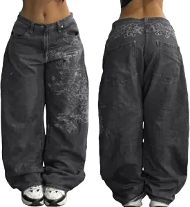 EMMIOL Women Hip Hop Baggy Jeans Trendy Mid-Low Waisted 90s Vintage Denim Vintage Jeans Streetwear