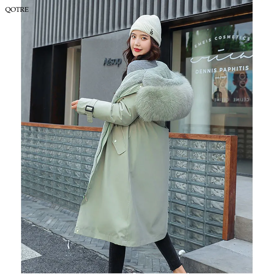 Faux Fur Collar Cinched Waist Fleece Parka