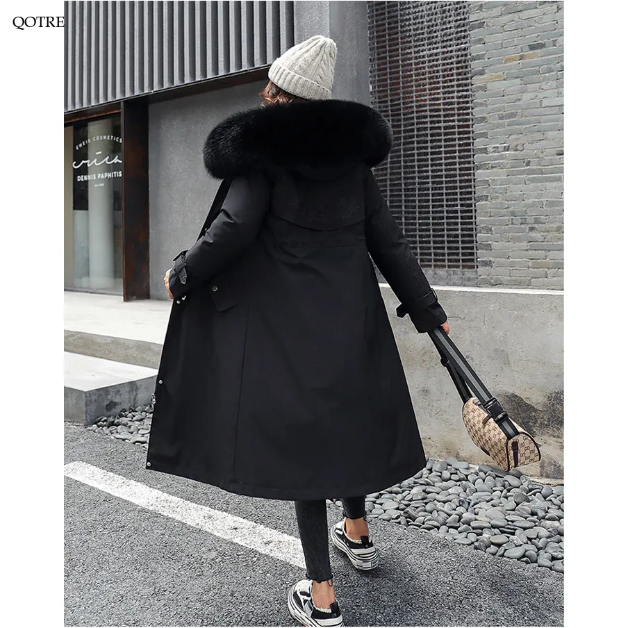 Faux Fur Collar Cinched Waist Fleece Parka