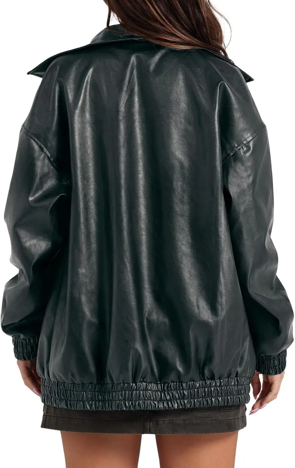 Faux Leather Jacket for Women Lapel Oversized Motorcycle Jacket Zip Up Bomber Coats Winter Fashion 2025 Fall Outfits