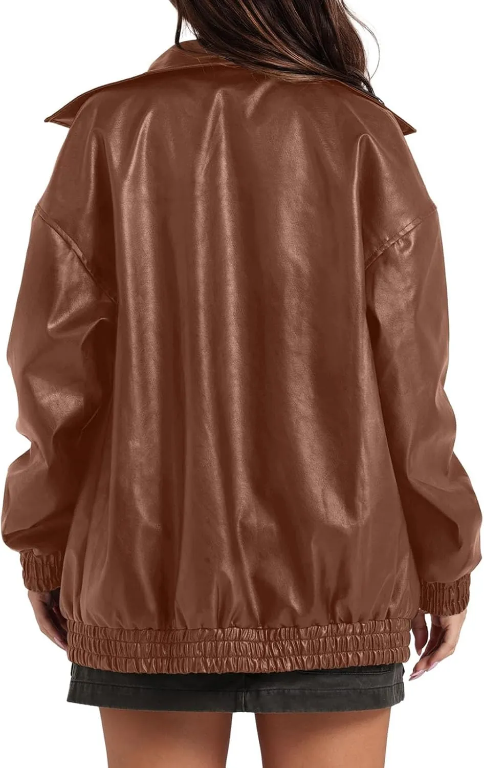 Faux Leather Jacket for Women Lapel Oversized Motorcycle Jacket Zip Up Bomber Coats Winter Fashion 2025 Fall Outfits