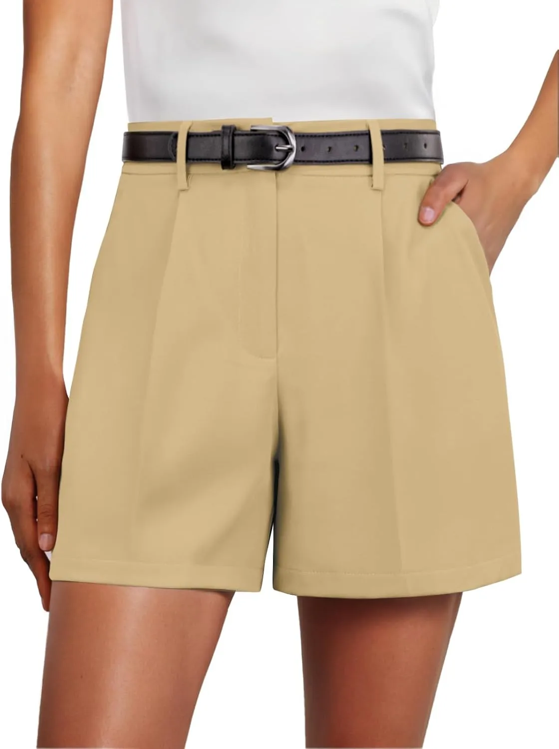Feiersi Womens Shorts Dressy Casual Elastic Waisted Tailored Work Shorts with Pockets