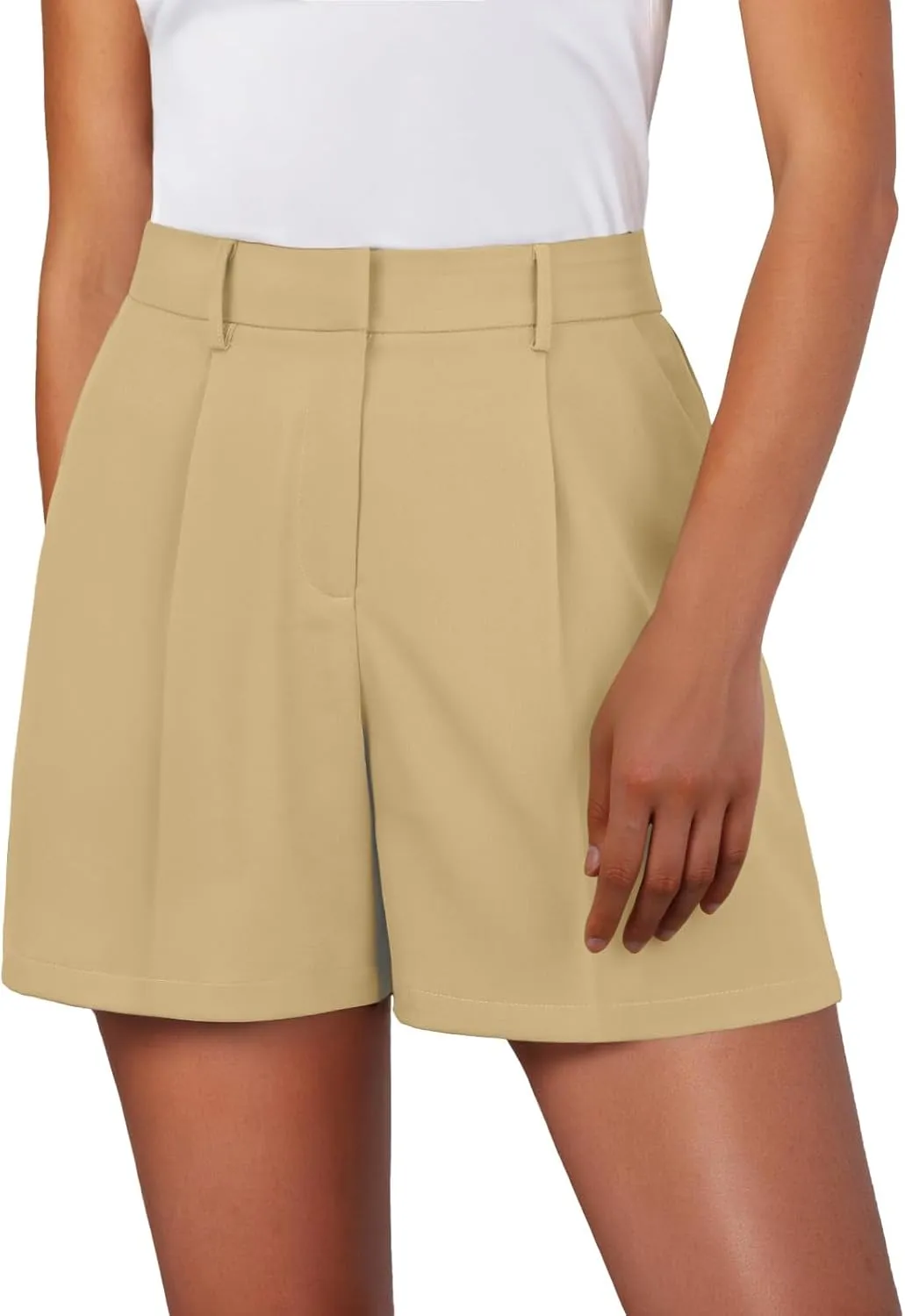 Feiersi Womens Shorts Dressy Casual Elastic Waisted Tailored Work Shorts with Pockets
