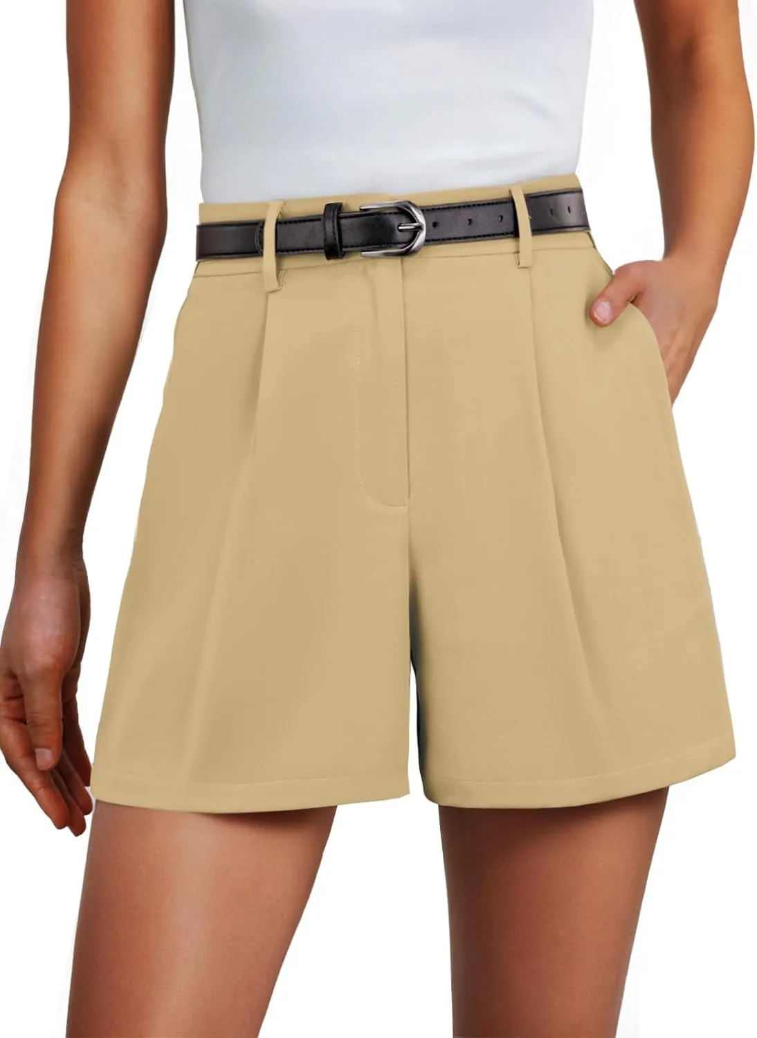 Feiersi Womens Shorts Dressy Casual Elastic Waisted Tailored Work Shorts with Pockets