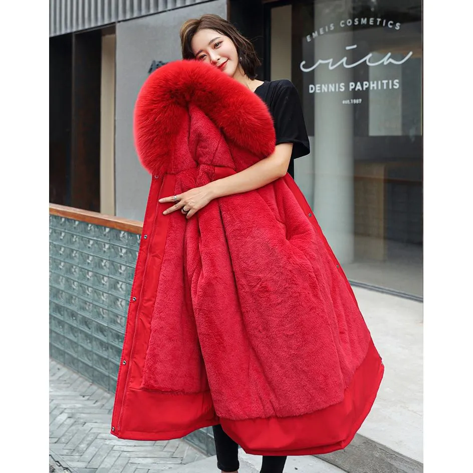 Fleece-Lined Thigh-Length Fur Collar Parka