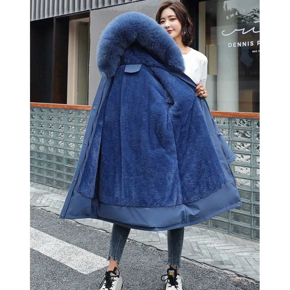 Fleece-Lined Thigh-Length Fur Collar Parka