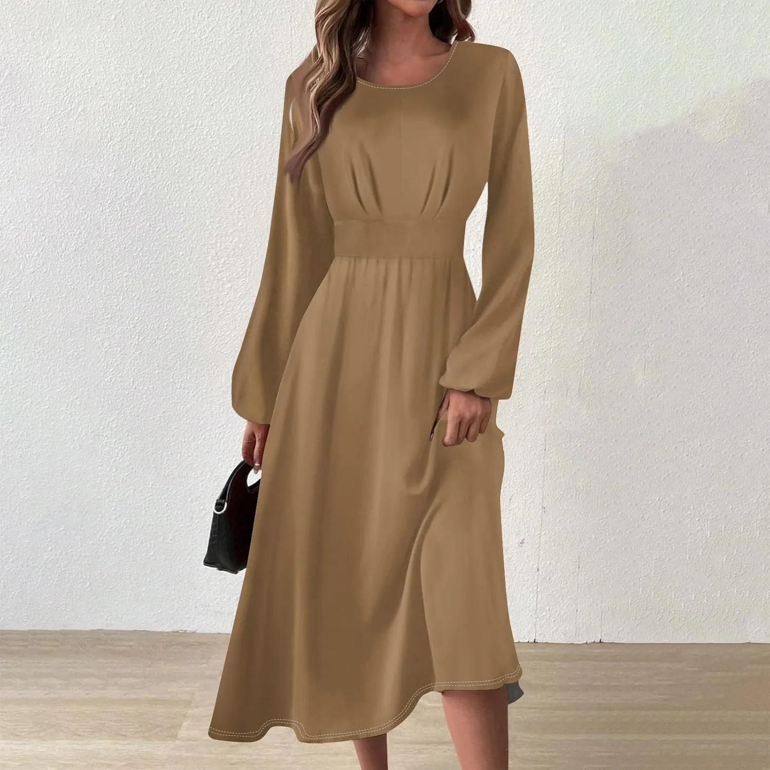 Formal Fall Winter Long Sleeve Wedding Guest Dresses for Women Floral Casual Trendy Smocked Flowy A Line Midi Dress