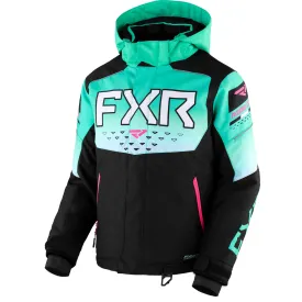 FXR Youth Helium Snowmobile Jacket Black/Mint Fade/E Pink Turquoise