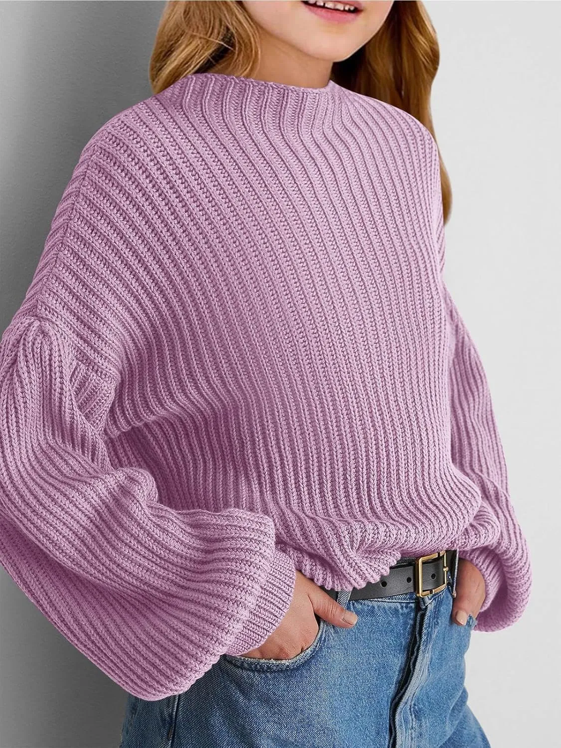 Girls Oversized Long Sleeve Sweaters Kids Drop Shoulder Batwing Crewneck Pullover Clothes 5-14 Years