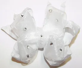 Glitzy White Organza Ruffle Hair Bow