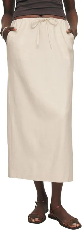 IDEALSANXUN Womens Cotton Linen Skirts Trendy Elastic Waist Drawstring Long Skirts with Slit