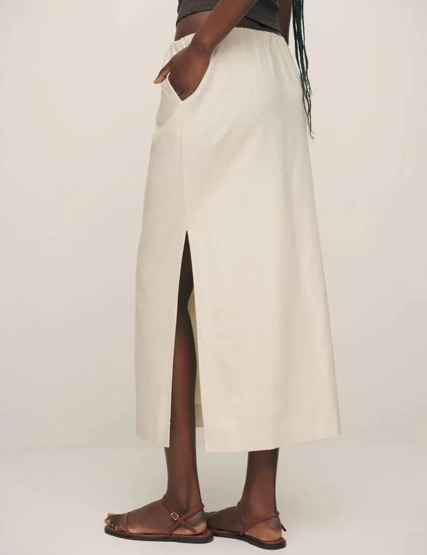 IDEALSANXUN Womens Cotton Linen Skirts Trendy Elastic Waist Drawstring Long Skirts with Slit
