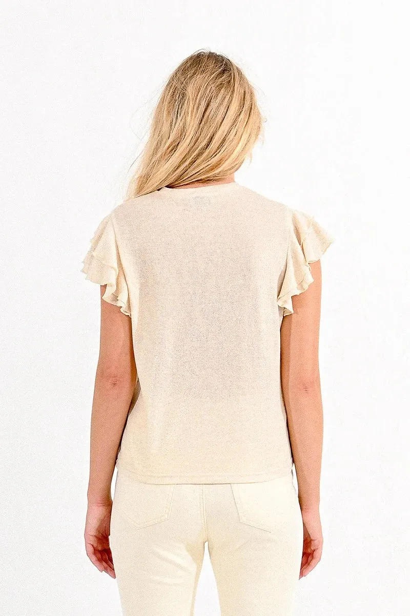 Iridescent Tee with Ruffled Sleeves