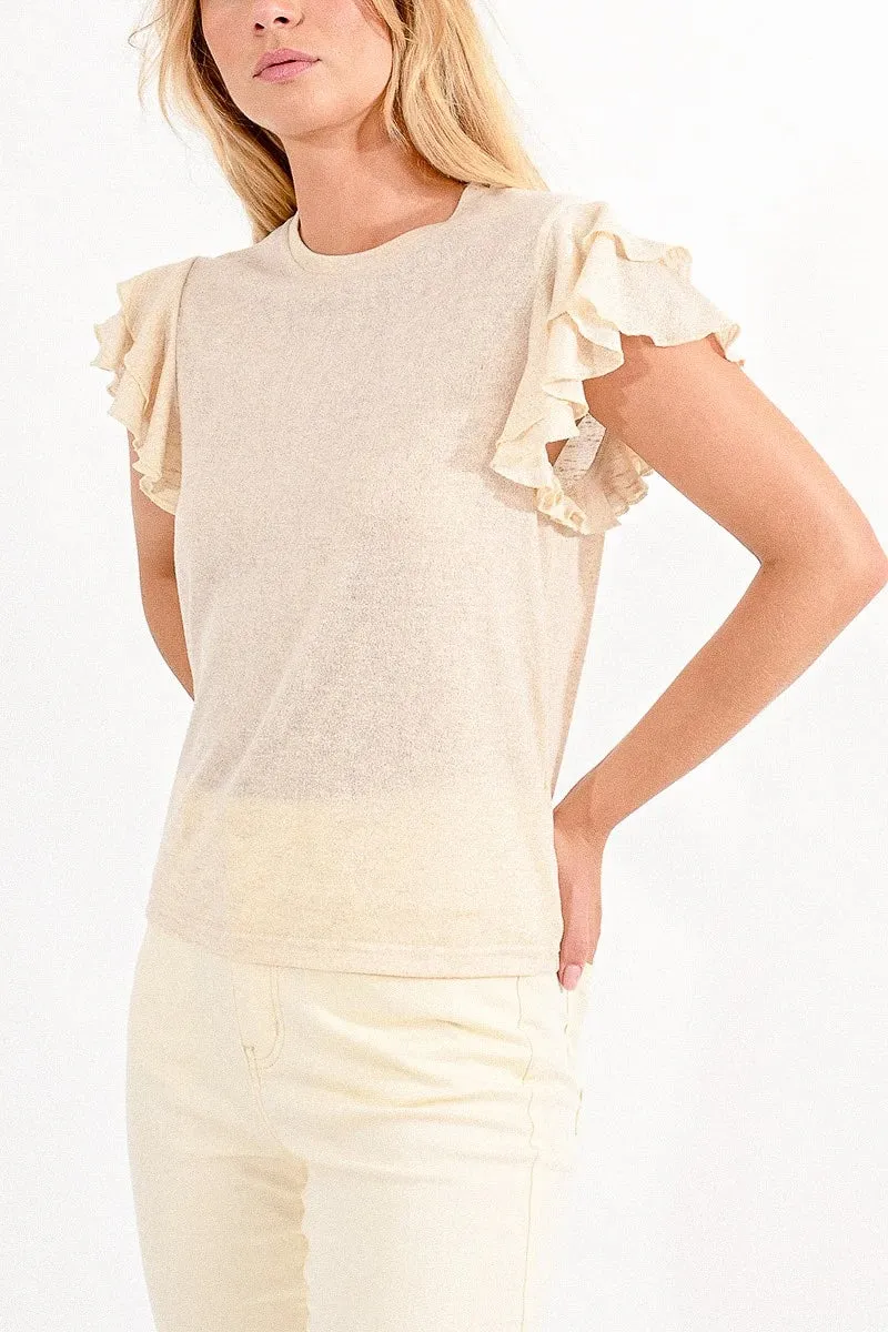 Iridescent Tee with Ruffled Sleeves