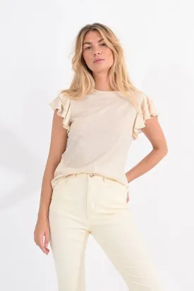 Iridescent Tee with Ruffled Sleeves