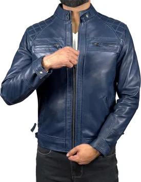 Leather Jacket Men - Cafe Racer Mens Jackets Casual Stylish Motorcycle Jacket - Lambskin Men's Biker Leather Jackets For Men