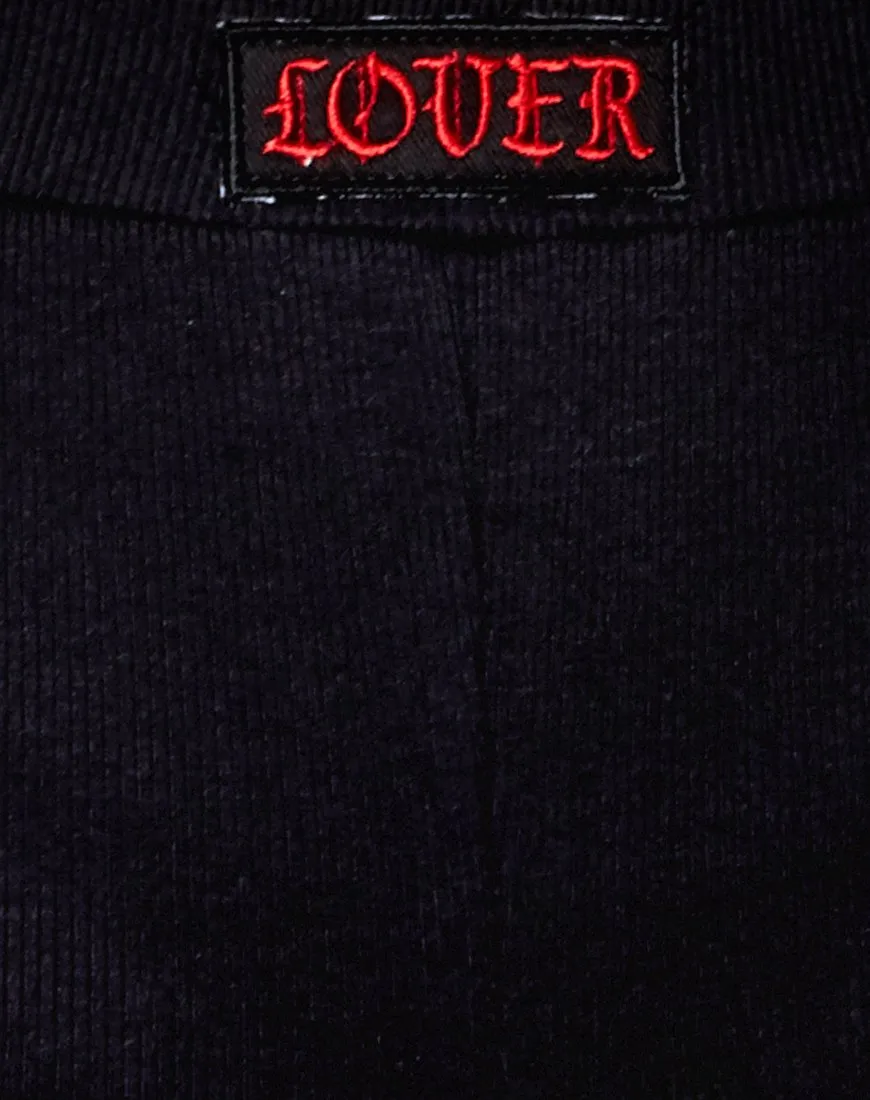 Lou Hot Pant in Black 'Lover' Embro in Red