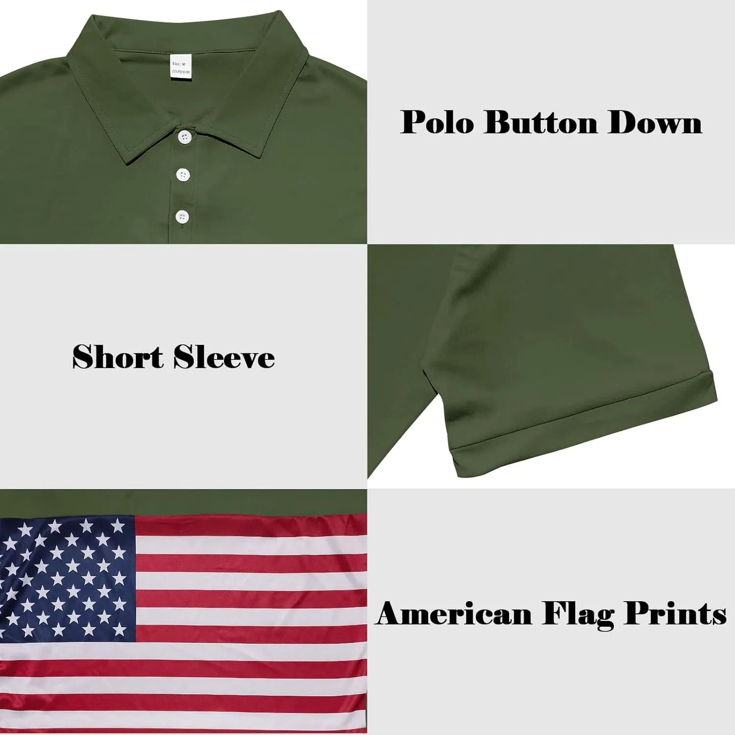 Men's Polo Shirts 2 Pack Print American Flag Short Sleeve Performance Golf Shirts Moisture Wicking Work Shirts