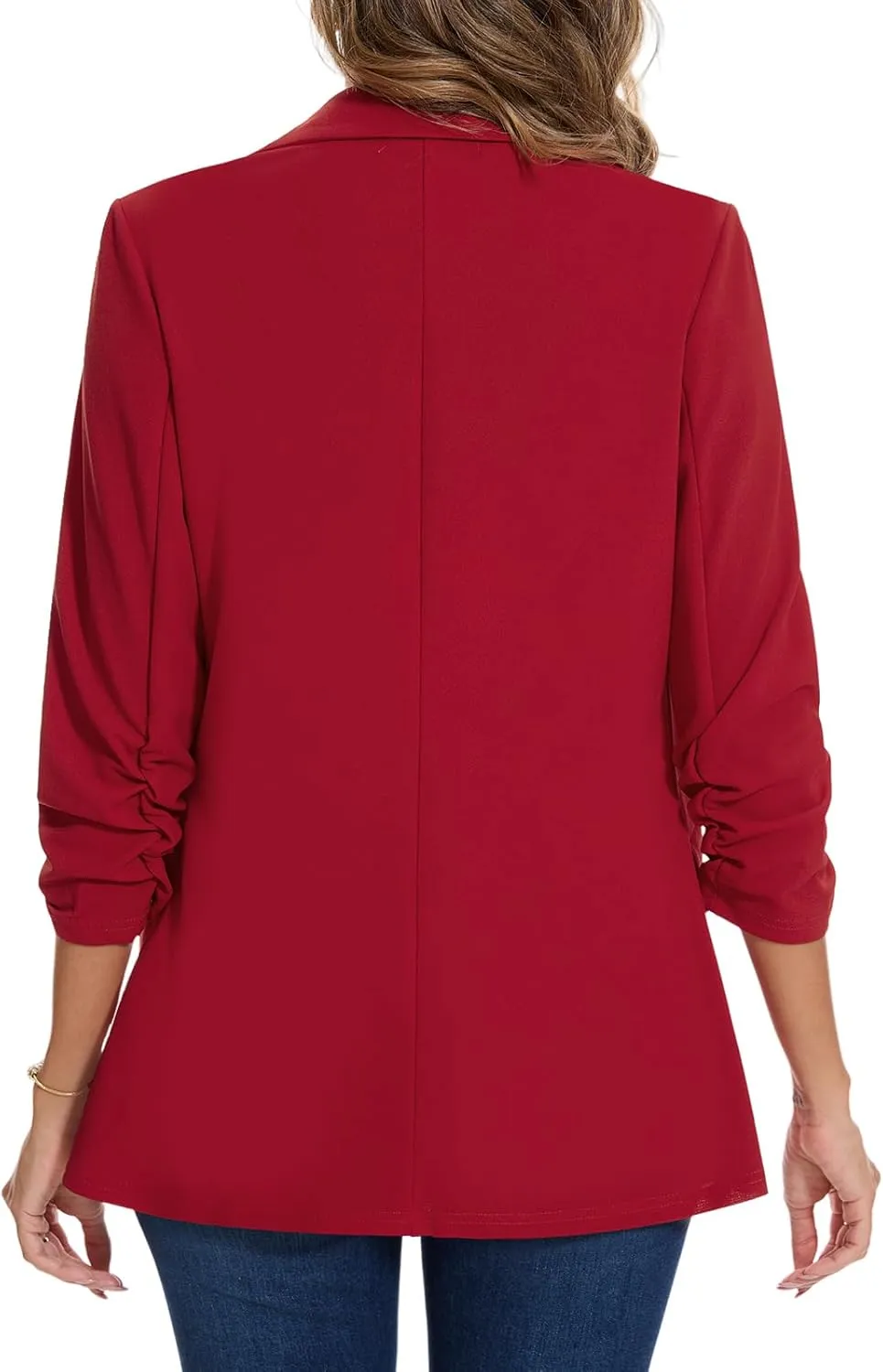 MINTLIMIT Blazer for Women Open Front 3/4 Ruched Sleeve Suit Jacket Notched Collar Casual Work Office Blazers with Pockets