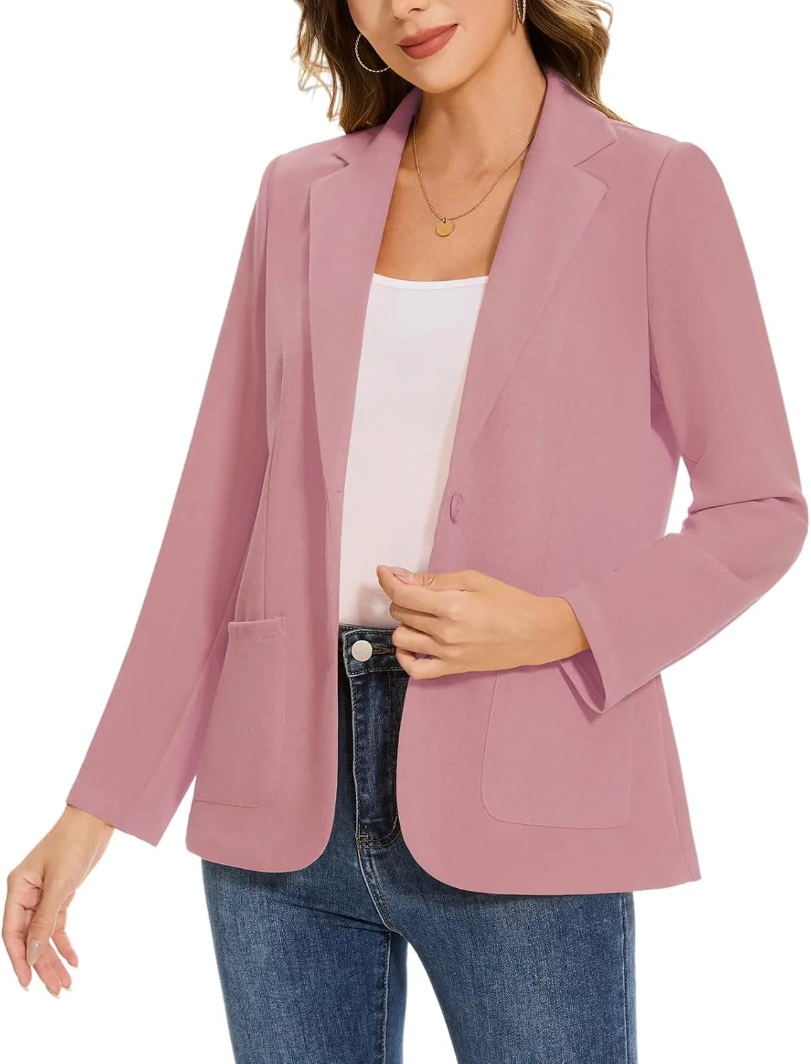 MINTLIMIT Womens Casual Long Sleeve Blazer Button Front Notch Lapel Work Office Business Blazers Jackets with Pockets