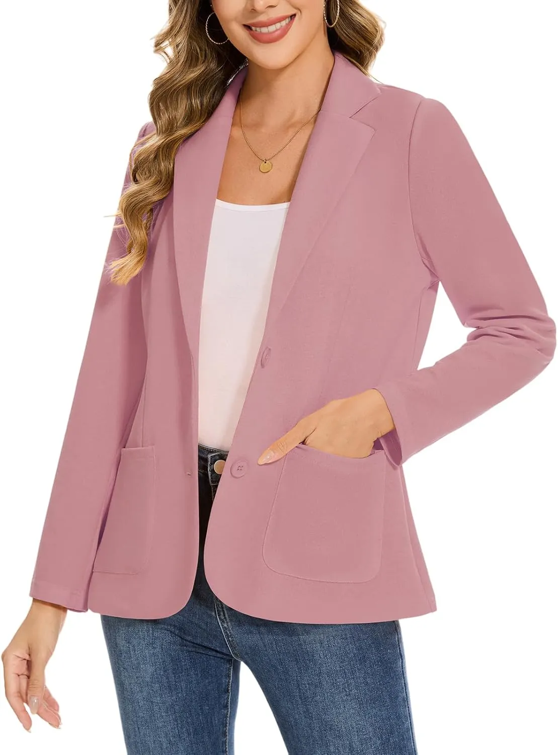 MINTLIMIT Womens Casual Long Sleeve Blazer Button Front Notch Lapel Work Office Business Blazers Jackets with Pockets