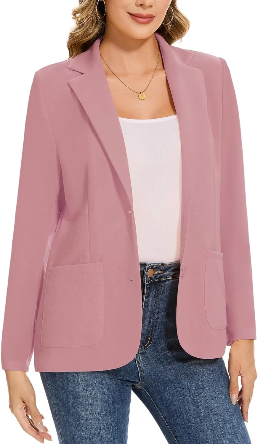 MINTLIMIT Womens Casual Long Sleeve Blazer Button Front Notch Lapel Work Office Business Blazers Jackets with Pockets