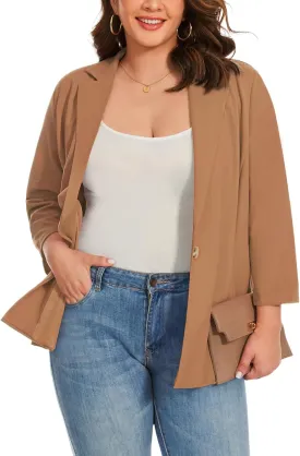 MINTLIMIT Womens Plus Size Blazer 3/4 Sleeve Notch Lapel Casual Work Blazers One Button Open Front Pockets Jackets (XL-5XL)