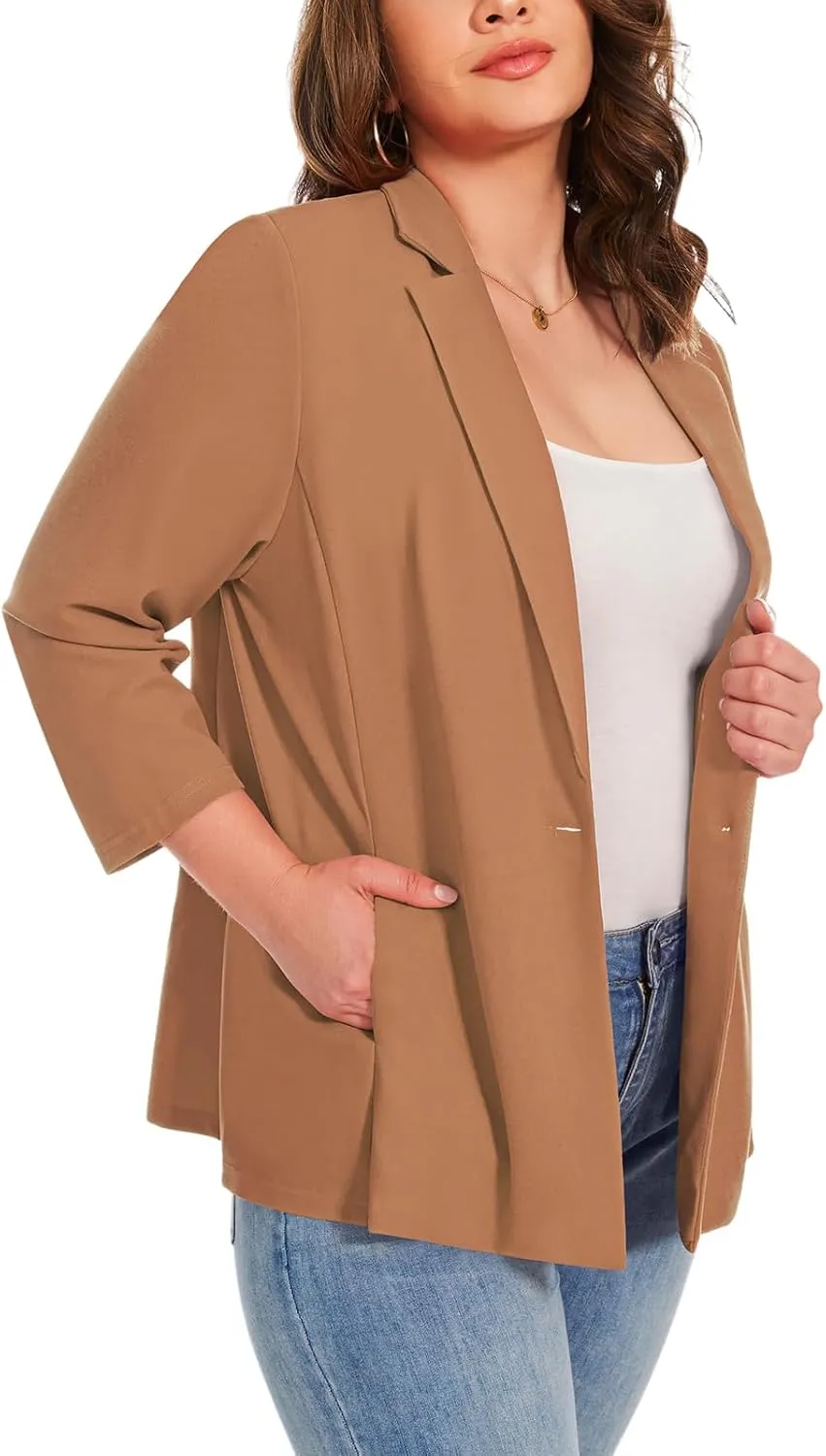 MINTLIMIT Womens Plus Size Blazer 3/4 Sleeve Notch Lapel Casual Work Blazers One Button Open Front Pockets Jackets (XL-5XL)