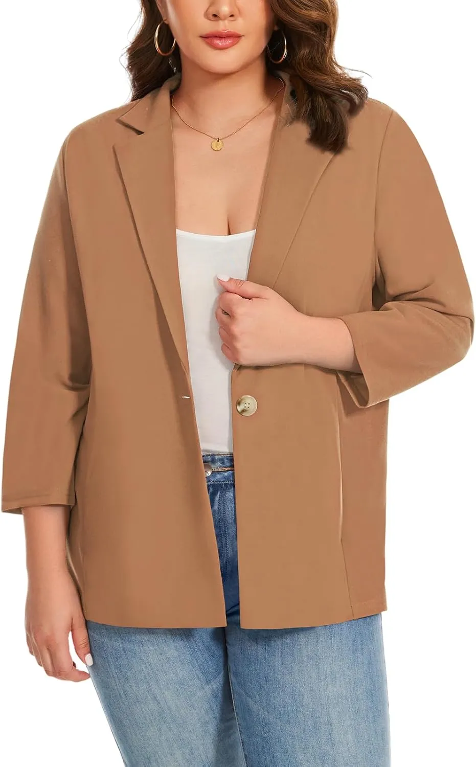 MINTLIMIT Womens Plus Size Blazer 3/4 Sleeve Notch Lapel Casual Work Blazers One Button Open Front Pockets Jackets (XL-5XL)
