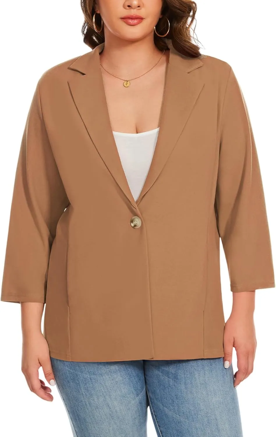 MINTLIMIT Womens Plus Size Blazer 3/4 Sleeve Notch Lapel Casual Work Blazers One Button Open Front Pockets Jackets (XL-5XL)