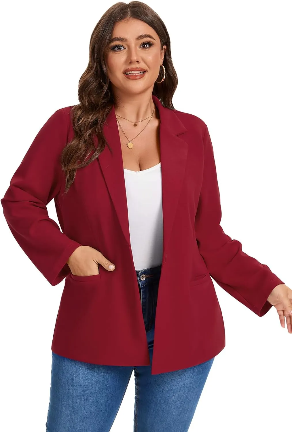 MINTLIMIT Women's Plus Size Blazer Jacket Long Sleeve Notch Lapel Casual Office Open Front Blazers with Pockets (XL-5XL)