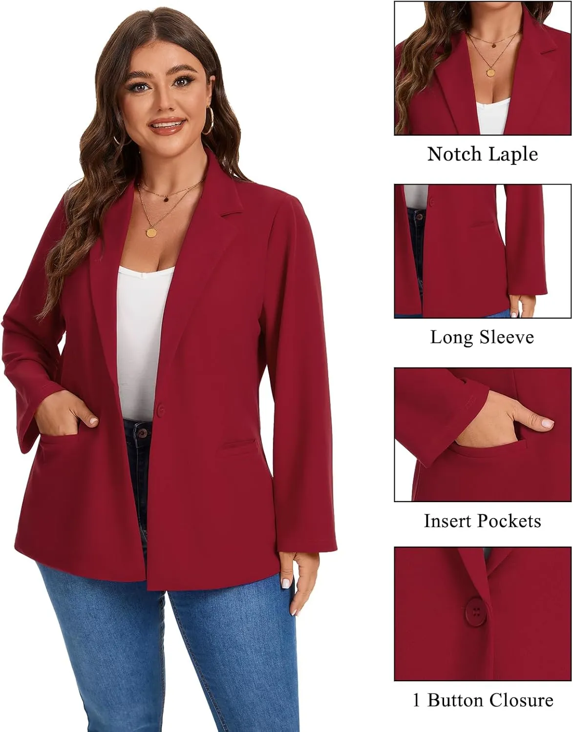 MINTLIMIT Women's Plus Size Blazer Jacket Long Sleeve Notch Lapel Casual Office Open Front Blazers with Pockets (XL-5XL)