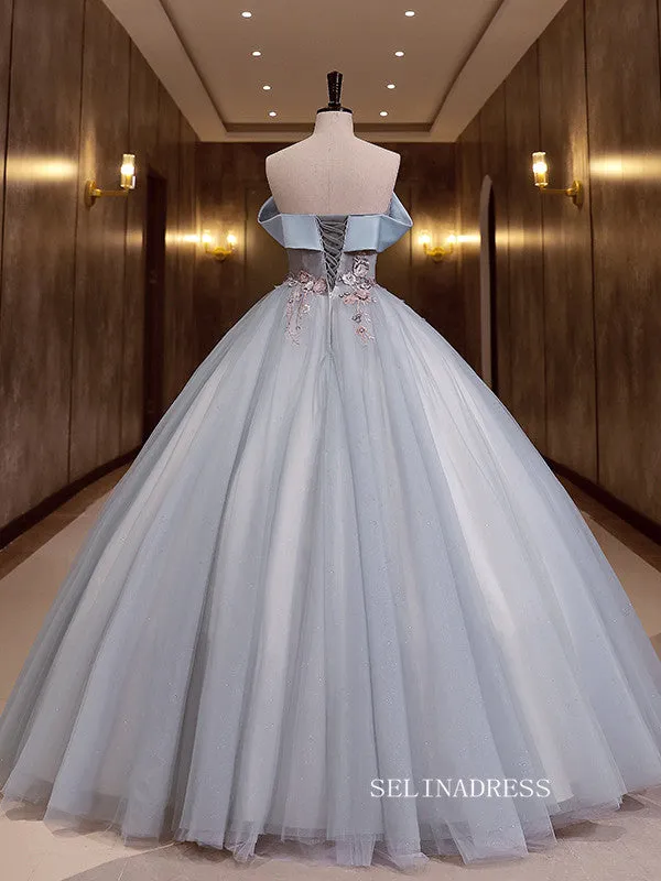 Off-the-Shoulder Ball Gown Prom Dress Applique Princess Formal Dress Evening Dress #QWE045