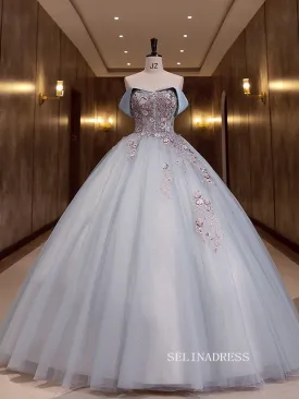 Off-the-Shoulder Ball Gown Prom Dress Applique Princess Formal Dress Evening Dress #QWE045